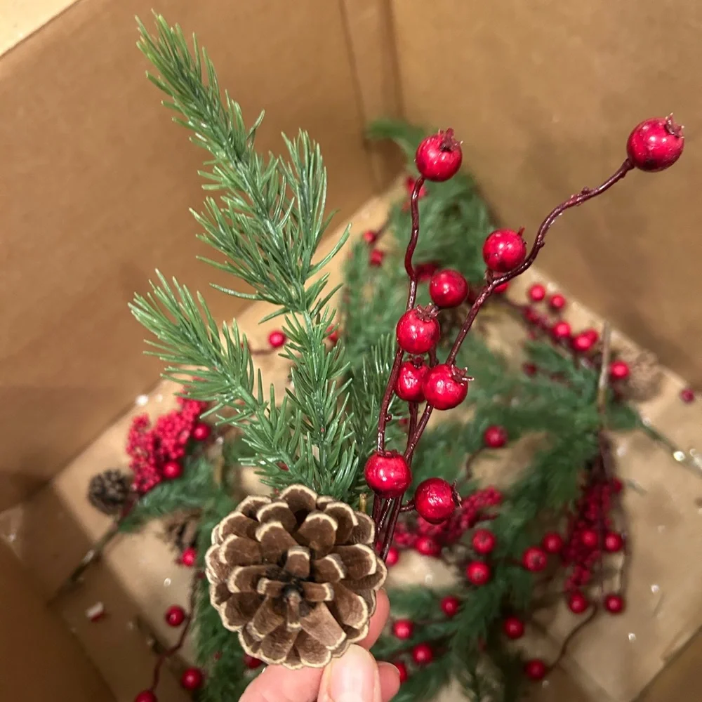 Festive Red and Green Holiday Pinecone Clips set of 12